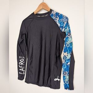 LAFROI Black Rash Guard with Blue Nautical Sleeve
